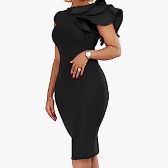 VASAUGE Women's Elegant Formal Bodycon Ruffle Sleeveless Midi - Picture 3 of 7